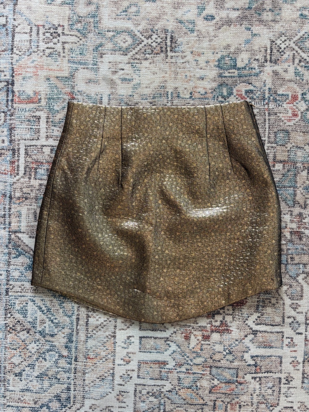 Zara Metallic Gold Jacquard Mini Skirt